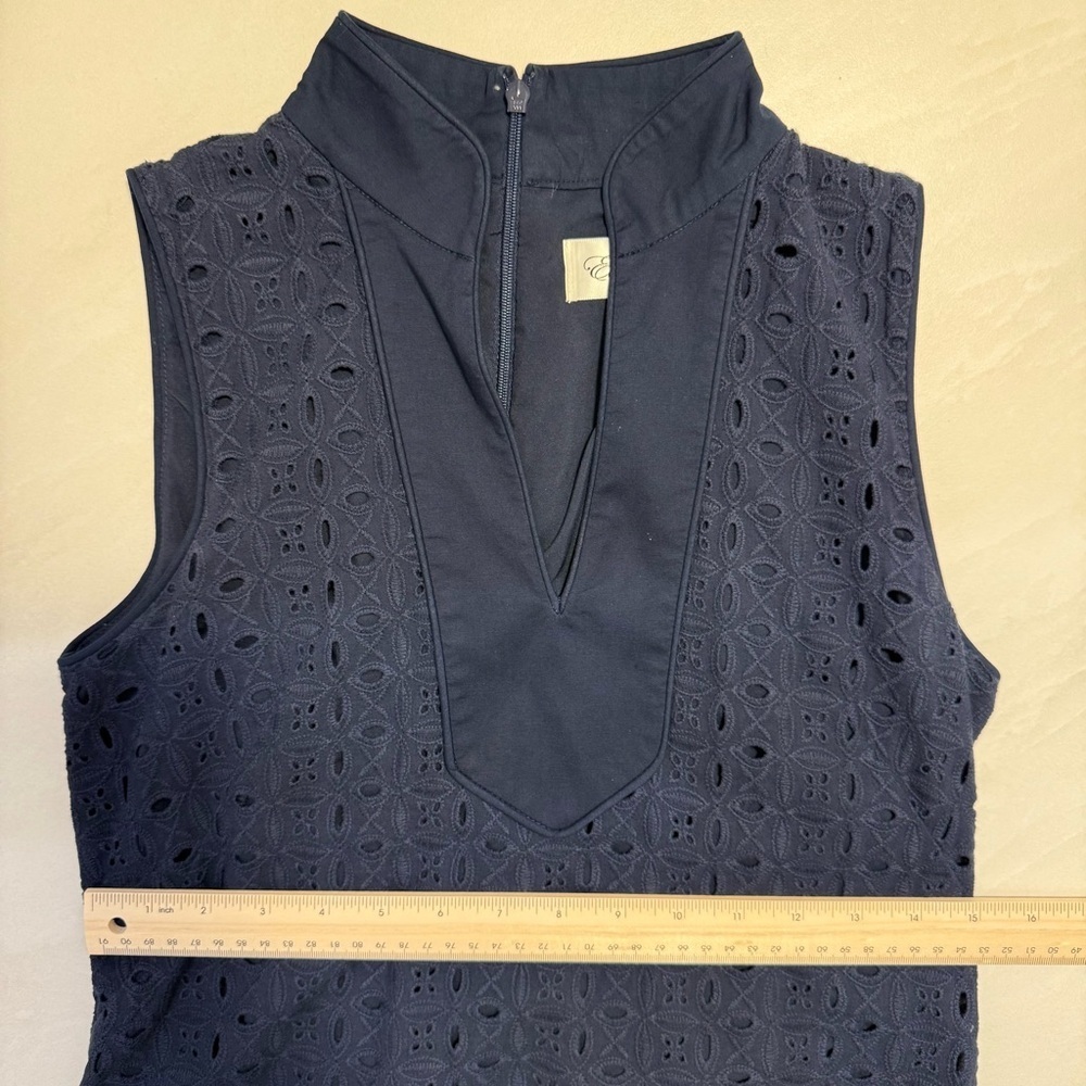 Eliza J Navy Eyelet Sleeveless Dress • Size 2 • Ruffle Hem - Picture 2 of 8
